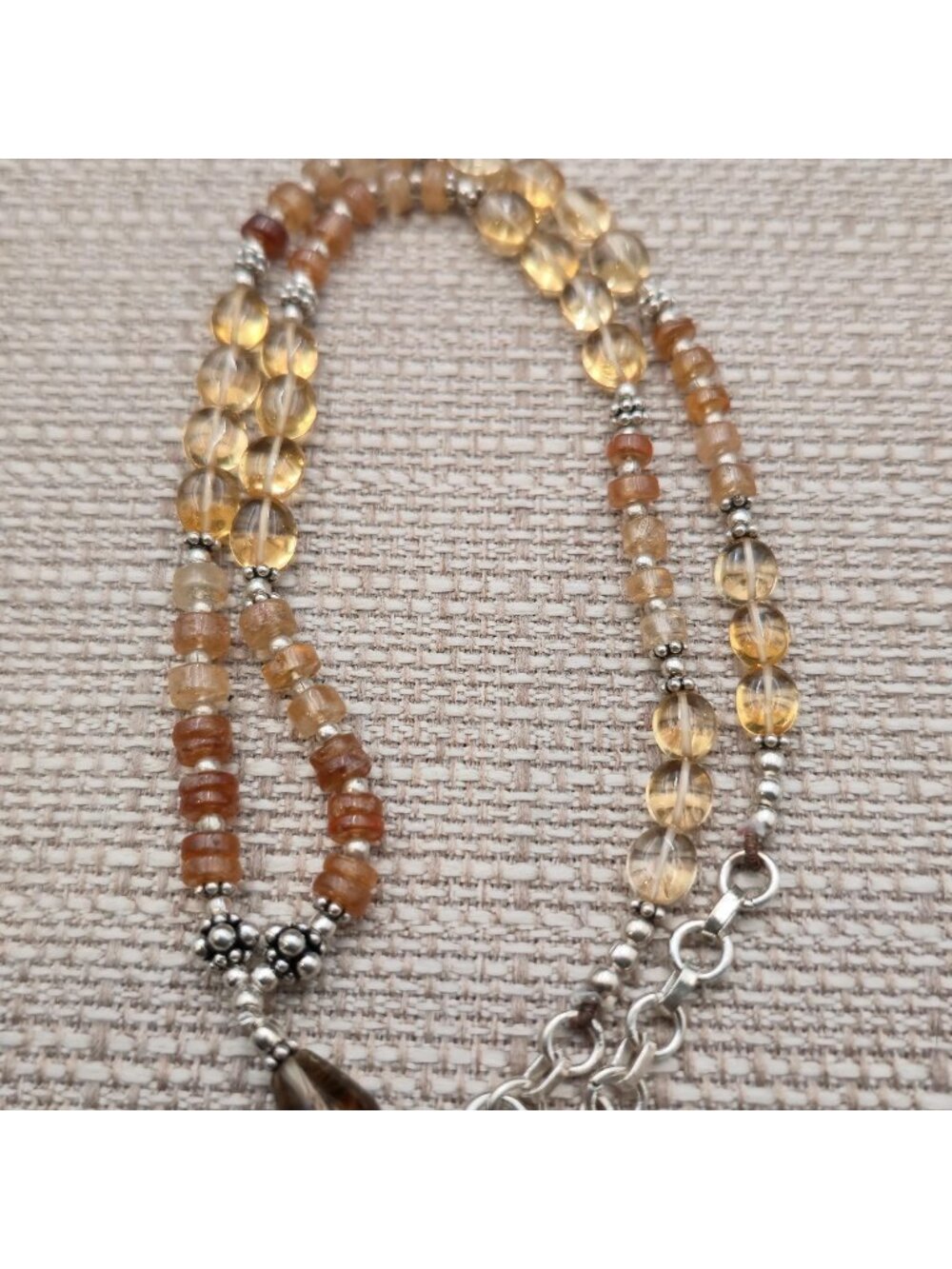 17 Inch Sterling Silver Natural Citrine Carnelian Beaded Necklace B1575 - Picture 4 of 8